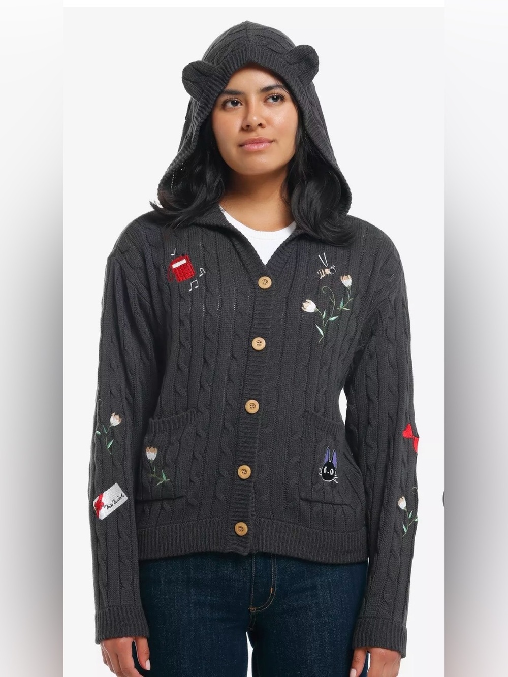 Studio Ghibli Kiki's Delivery Service  Cable Knit Hooded Cardigan Size Small